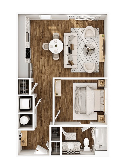 Floor plan for 1 bed, 1 bath, 600 sqft